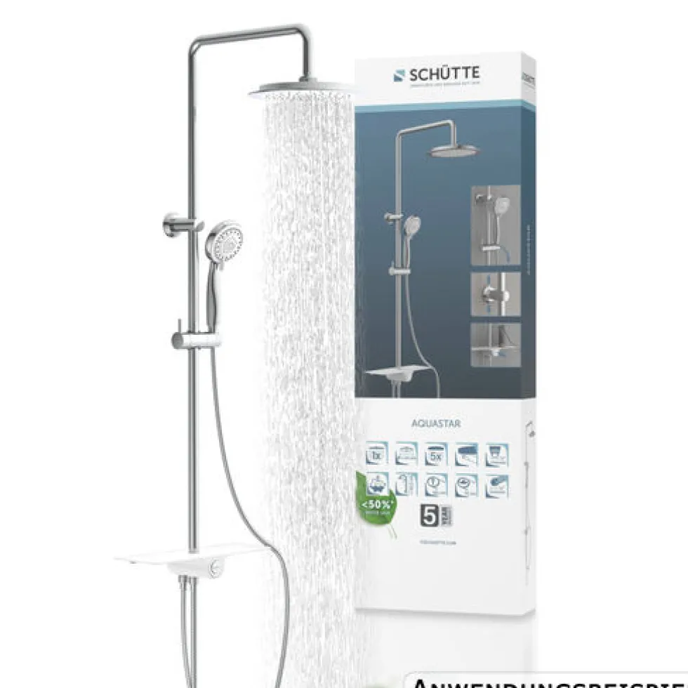 Überkopf-Brauseset AQUASTAR mit Duschablage chrom-weiß