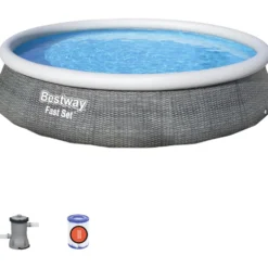 Bestway® Fast Set™ Aufstellpool 396x84cm Rattan-Optik schiefergrau inkl. Pumpe