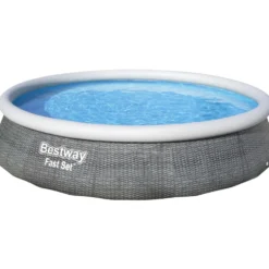 Bestway® Fast Set™ Aufstellpool 396x84cm Rattan-Optik schiefergrau inkl. Pumpe