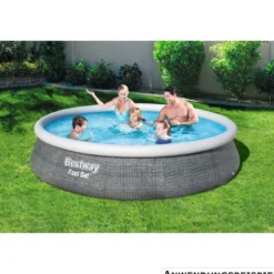 Bestway® Fast Set™ Aufstellpool 396x84cm Rattan-Optik schiefergrau inkl. Pumpe