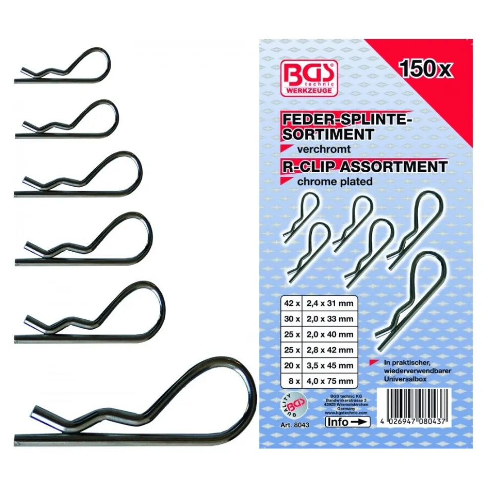 BGS® Federsplinte Sortiment 150-teilig