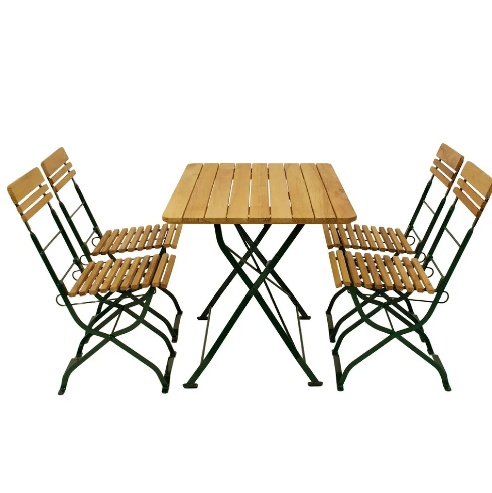 Biergarten-Garnitur 5-teilig Flachstahl Grün + Robinie
