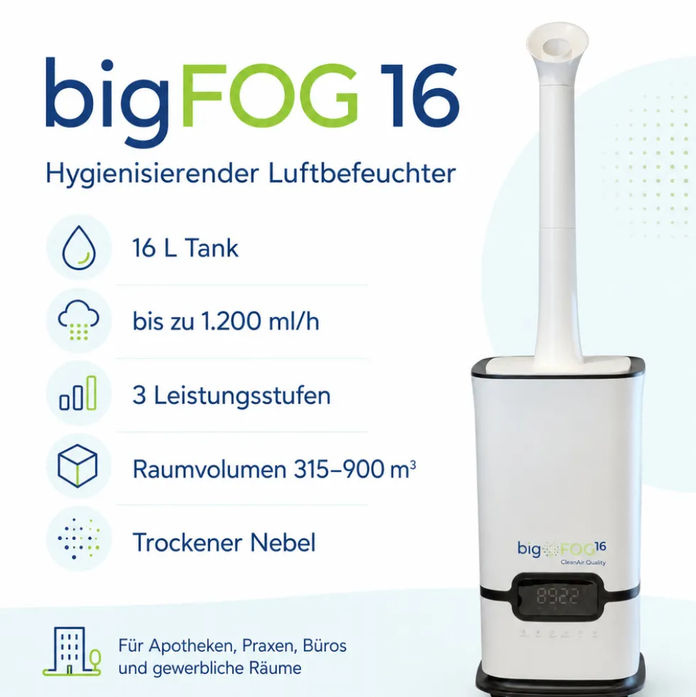 BigFOG16 Ultraschall-Luftkühler mit Luftbefeuchtung, 16 Liter