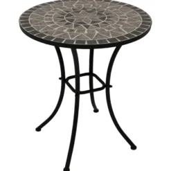 Bistrotisch 60 cm rund mit Eisengestell - Tischplatte Mosaik grau