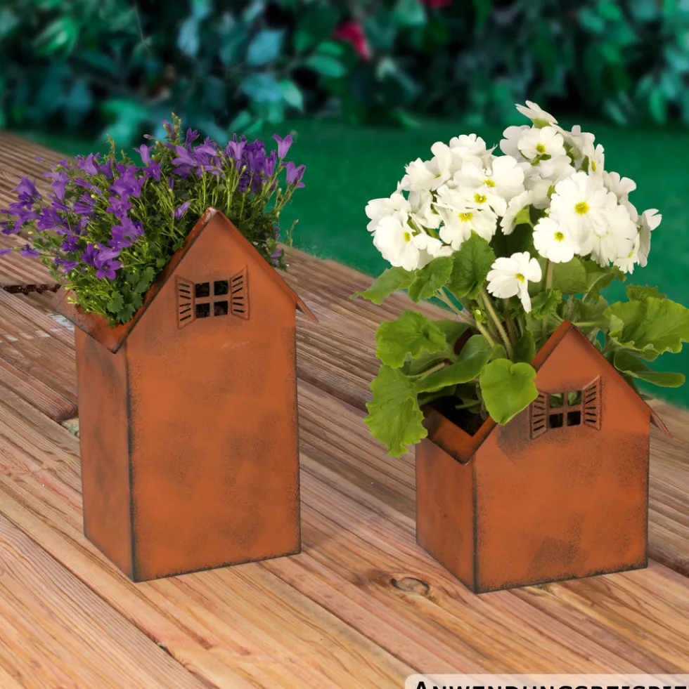Blumenkübel Windlicht "Haus" 2er-Set Rostoptik