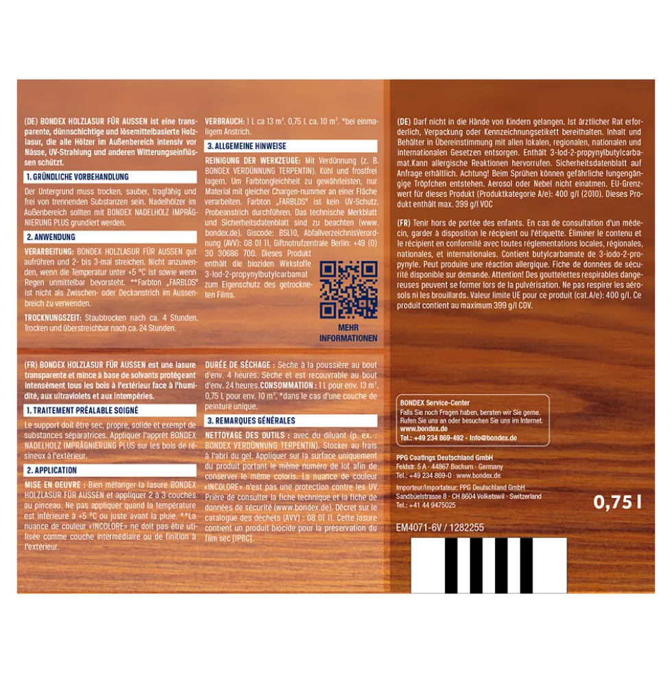 BONDEX Holzlasur für Aussen anthrazit 750 ml