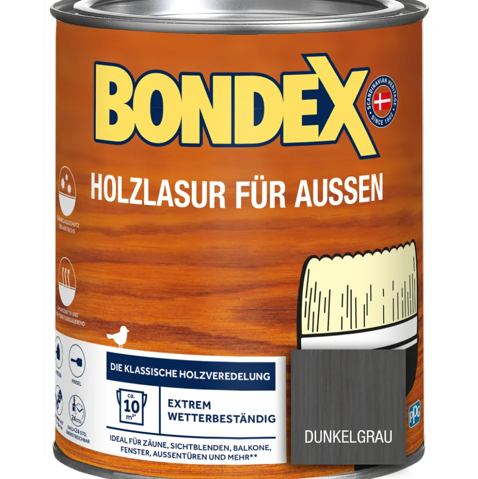 BONDEX Holzlasur für Aussen dunkelgrau 750 ml