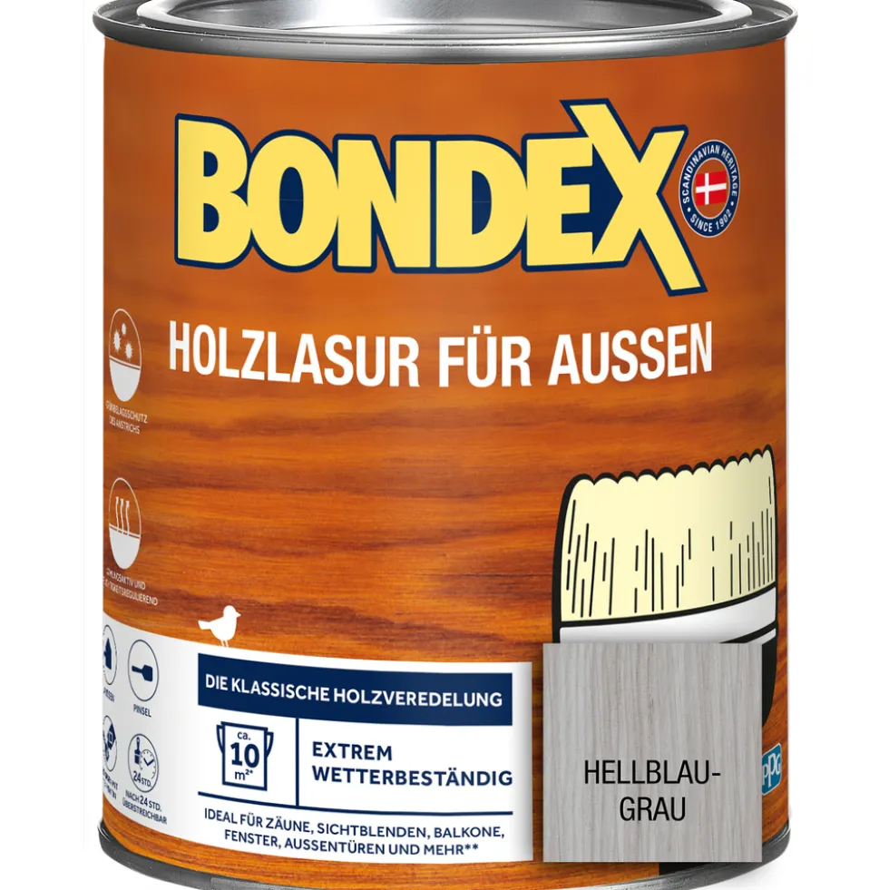 BONDEX Holzlasur für Aussen hellblau-grau 750 ml