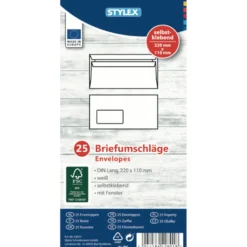 Briefumschläge DIN lang selbstklebend 25 Stück in weiß