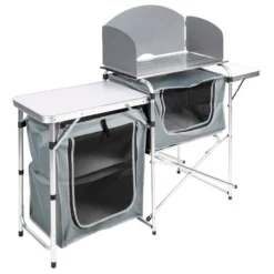 Campingtisch klappbar, mit Aluminiumgestell, Windschutz und MDF-Platte