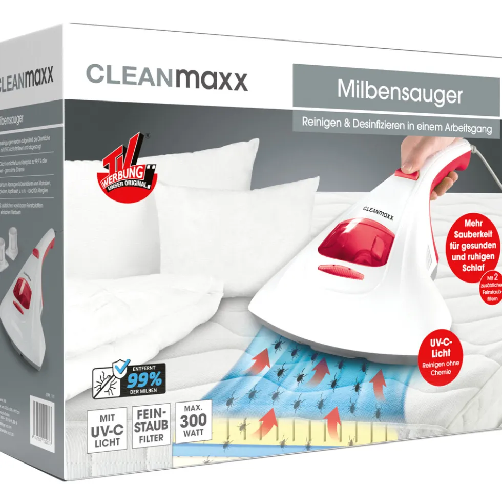 CLEANmaxx Milben-Handstaubsauger mit UV-C Licht, weiß rot