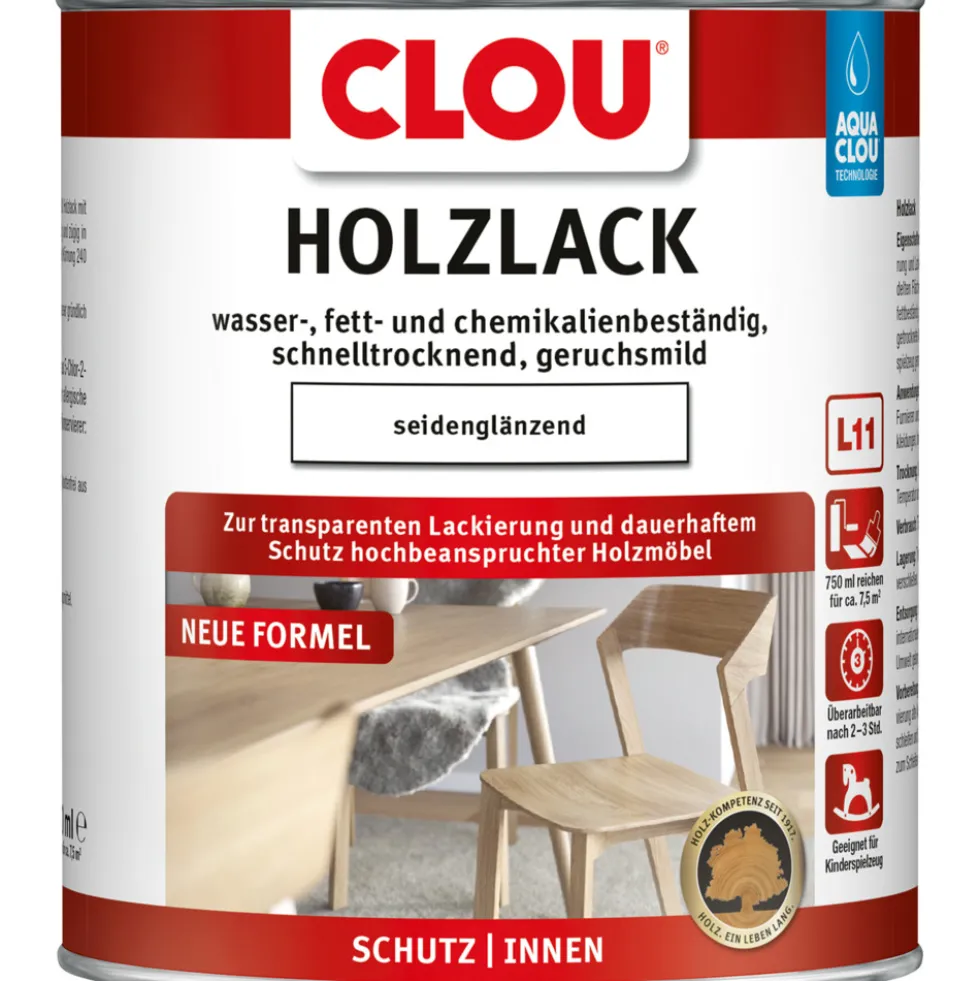 Clou® L11 AQUA-Holzlack 750 ml seidenglänzend