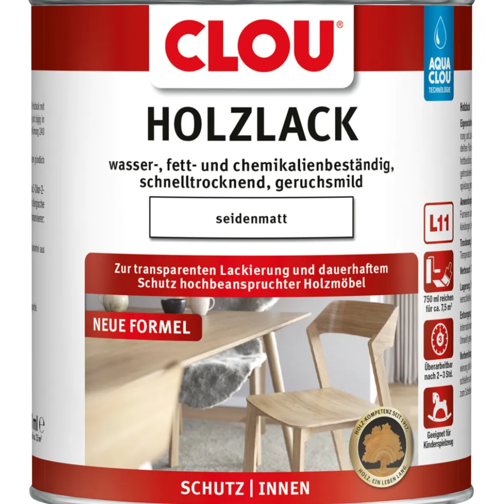 Clou® L11 AQUA-Holzlack 750 ml seidenmatt
