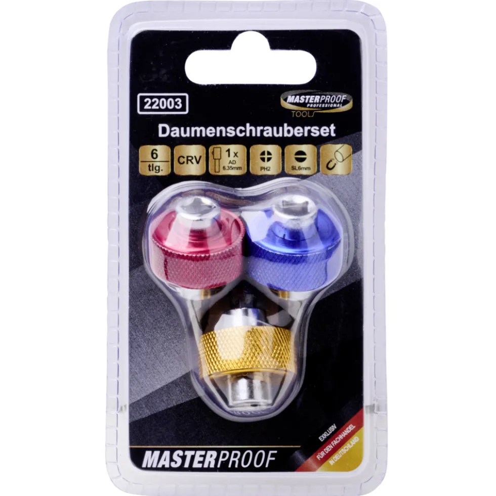 Daumenschrauberset 6-teilig mit Bits und Nussadapter