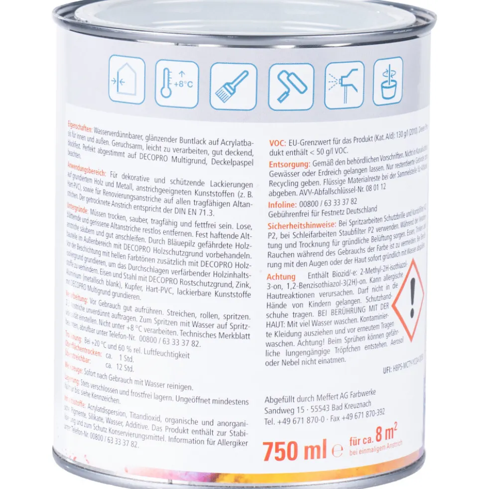 DECOPRO Acryl Glanzlack 750 ml lichtgrau