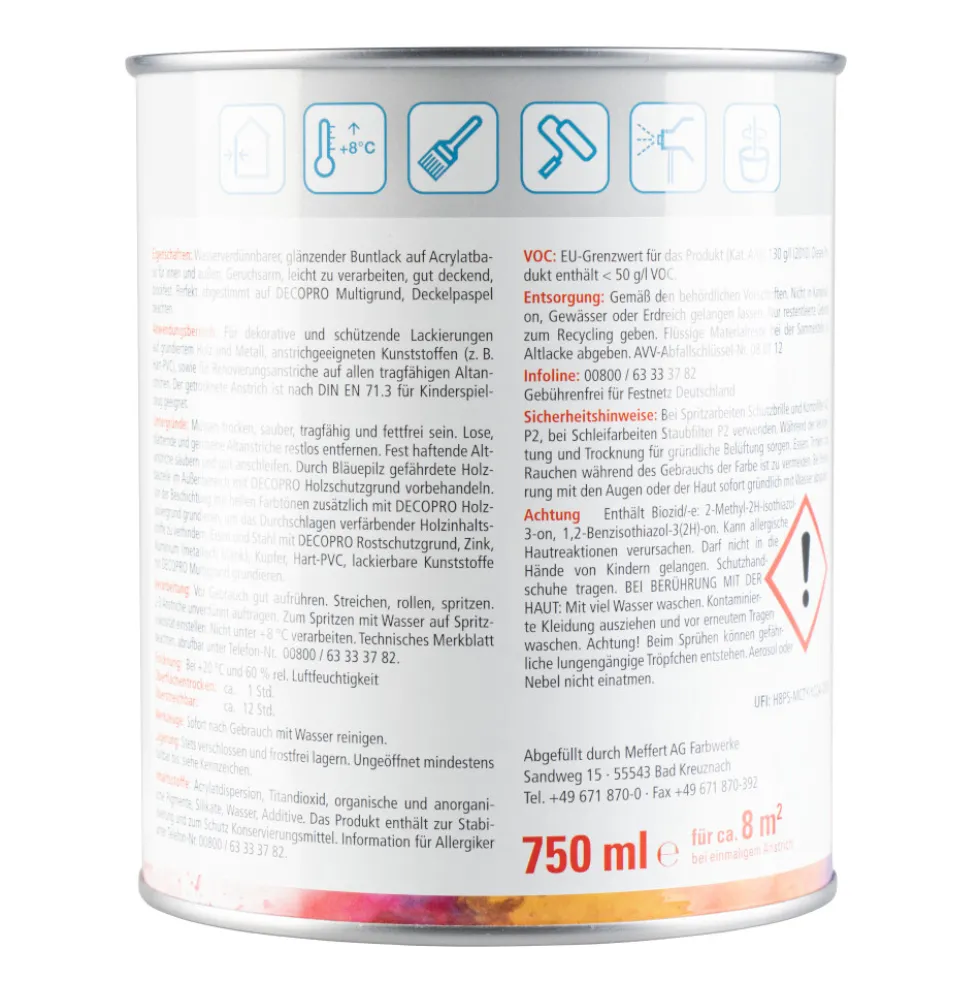 DECOPRO Acryl Glanzlack reinweiß RAL 9010 für innen und außen