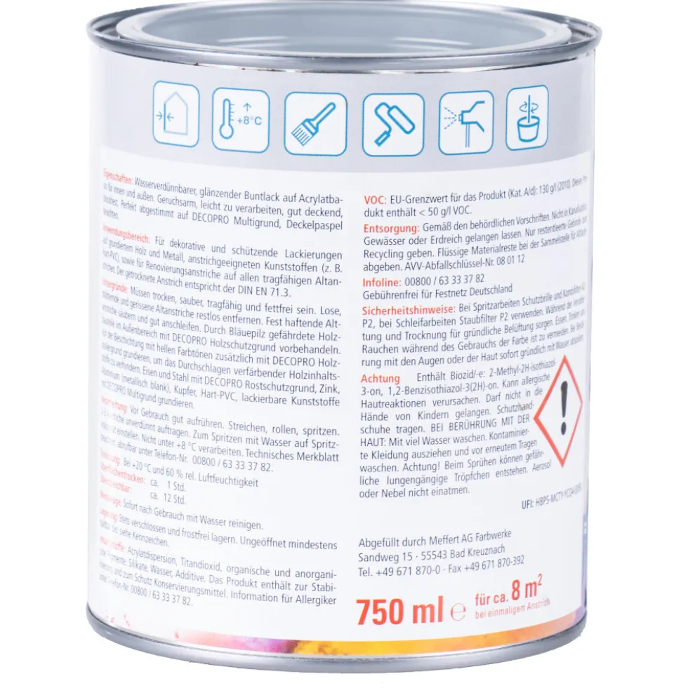 DECOPRO Acryl Glanzlack silbergrau RAL 7001 für innen und außen