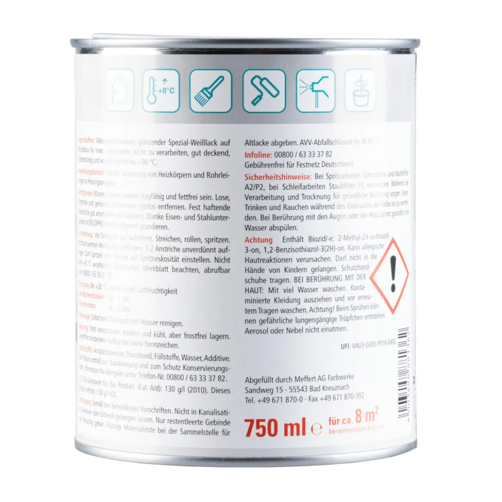 DECOPRO Acryl-Heizkörperlack hochglänzend in weiß für den Innenbereich