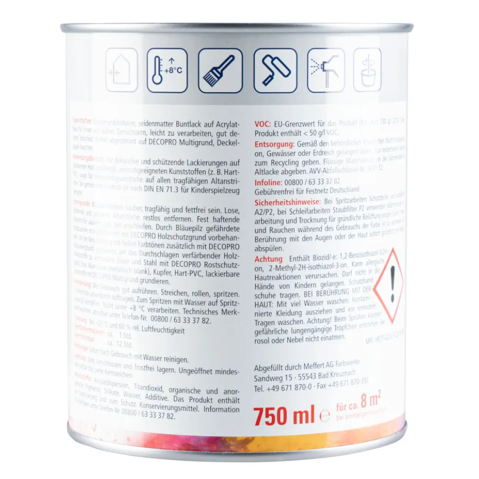 DECOPRO Acryl lichtgrau Seidenmattlack 750 ml