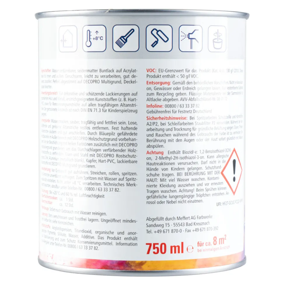 DECOPRO Acryl reinweiß Seidenmattlack 750ml