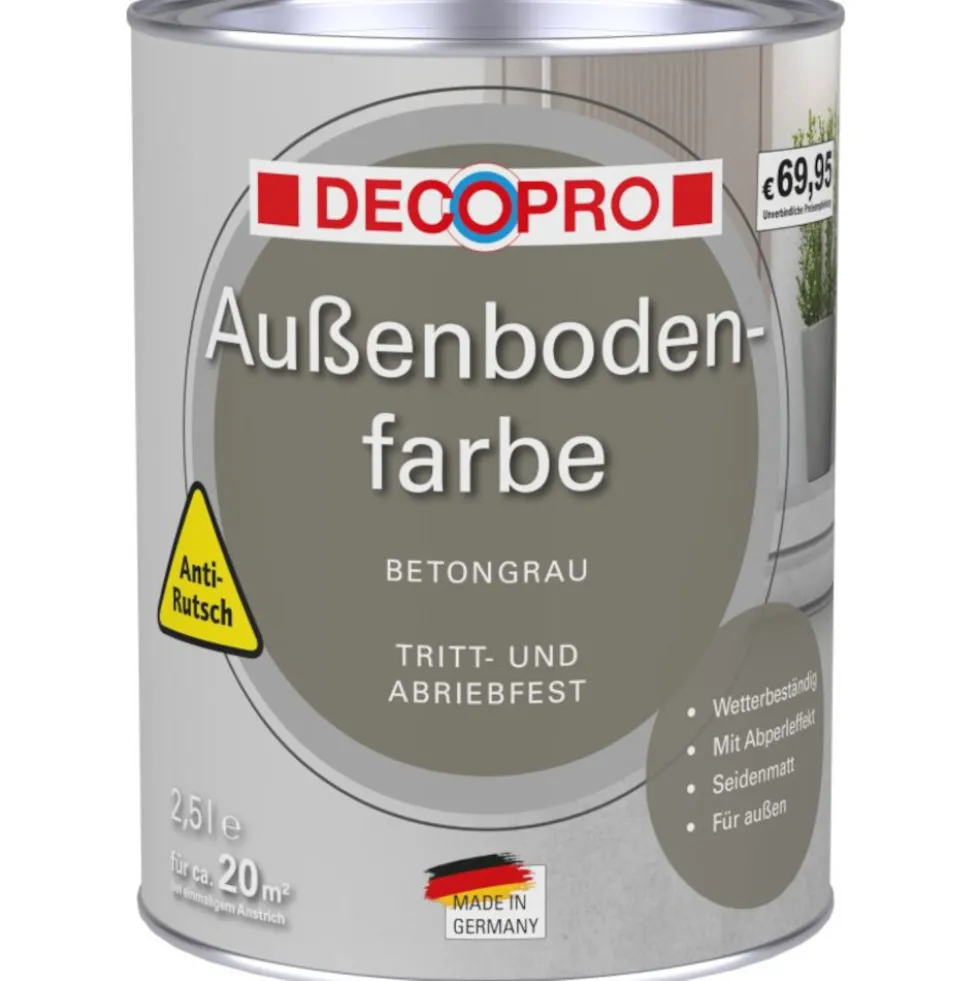 DECOPRO Außenbodenfarbe 2,5 Liter Betongrau seidenmatt