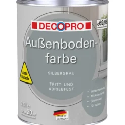 DECOPRO Außenbodenfarbe 2,5 Liter Silbergrau seidenmatt