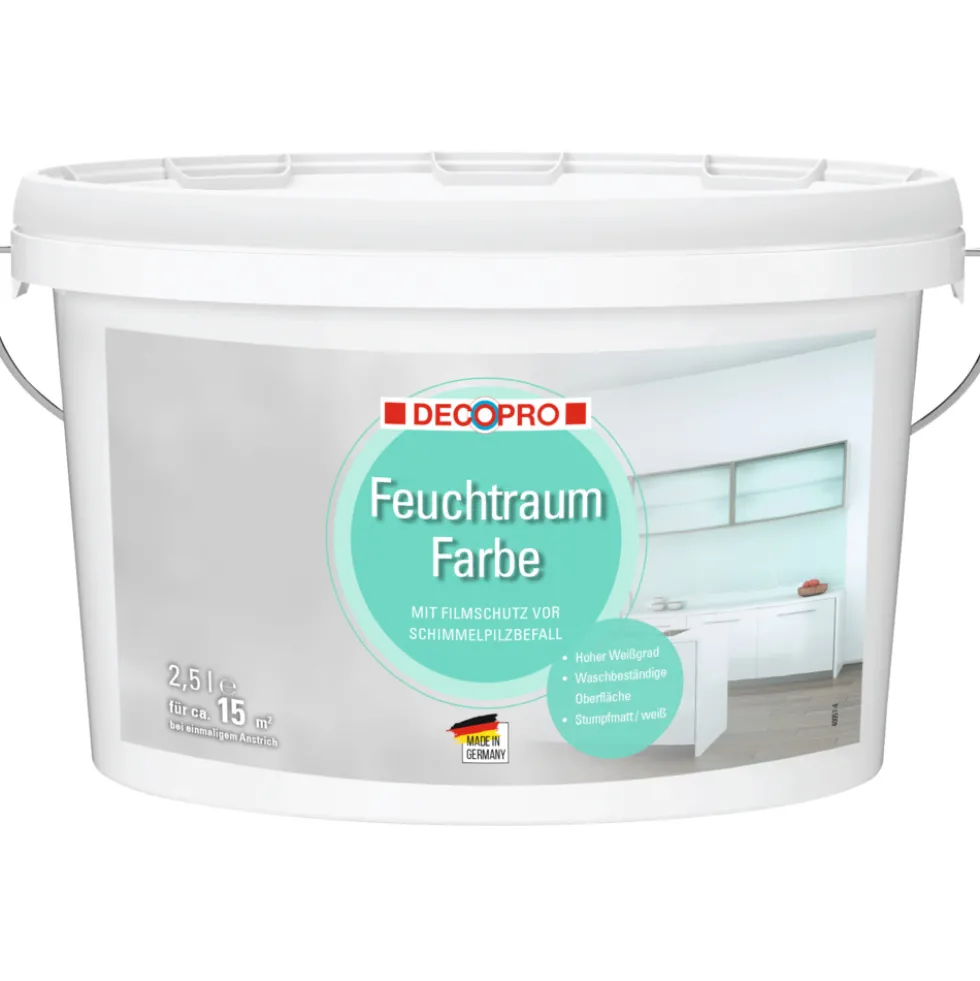 DECOPRO Feuchtraumfarbe 2,5 Liter weiß stumpfmatt