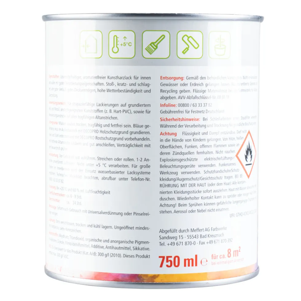 DECOPRO Hochglanzlack hellelfenbein RAL 1015 für innen und außen
