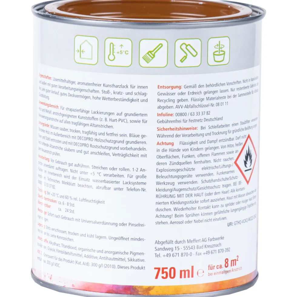 DECOPRO Hochglanzlack lehmbraun RAL 8003 für innen und außen