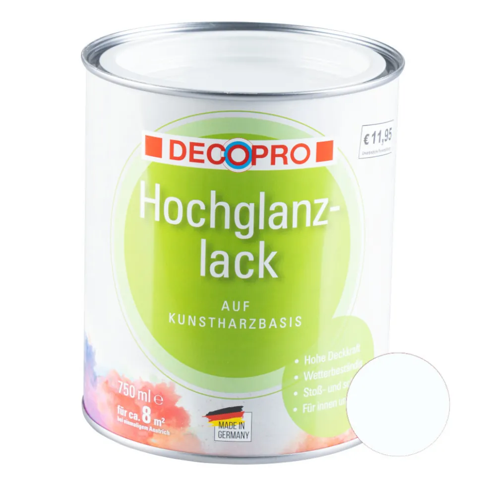 DECOPRO Hochglanzlack reinweiß RAL 9010 für innen und außen