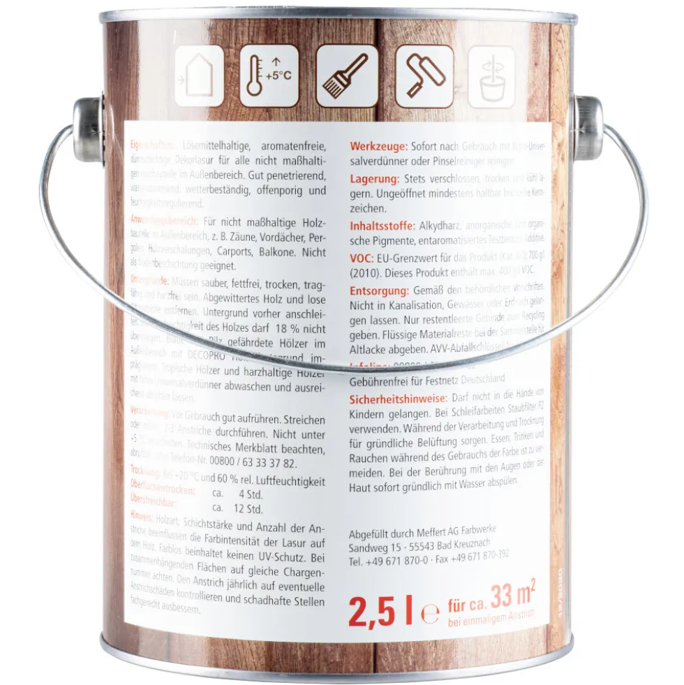 DECOPRO Holz-Schutzlasur mahagoni seidenglänzend 2,5 Liter