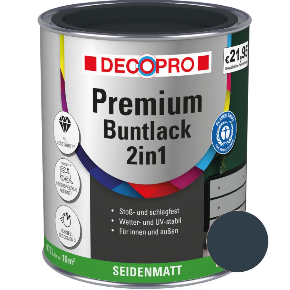 DECOPRO Premium 2in1 Buntlack 750 ml anthrazitgrau, seidenmatt RAL 7016