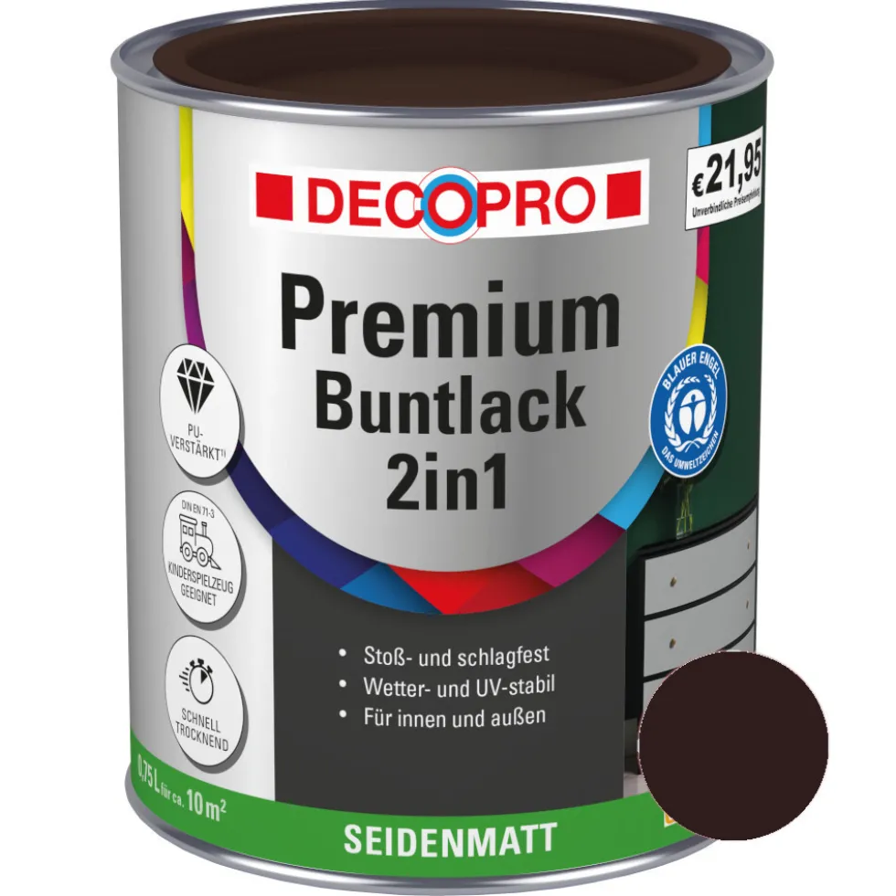 DECOPRO Premium 2in1 Buntlack 750 ml schokoladenbraun, seidenmatt