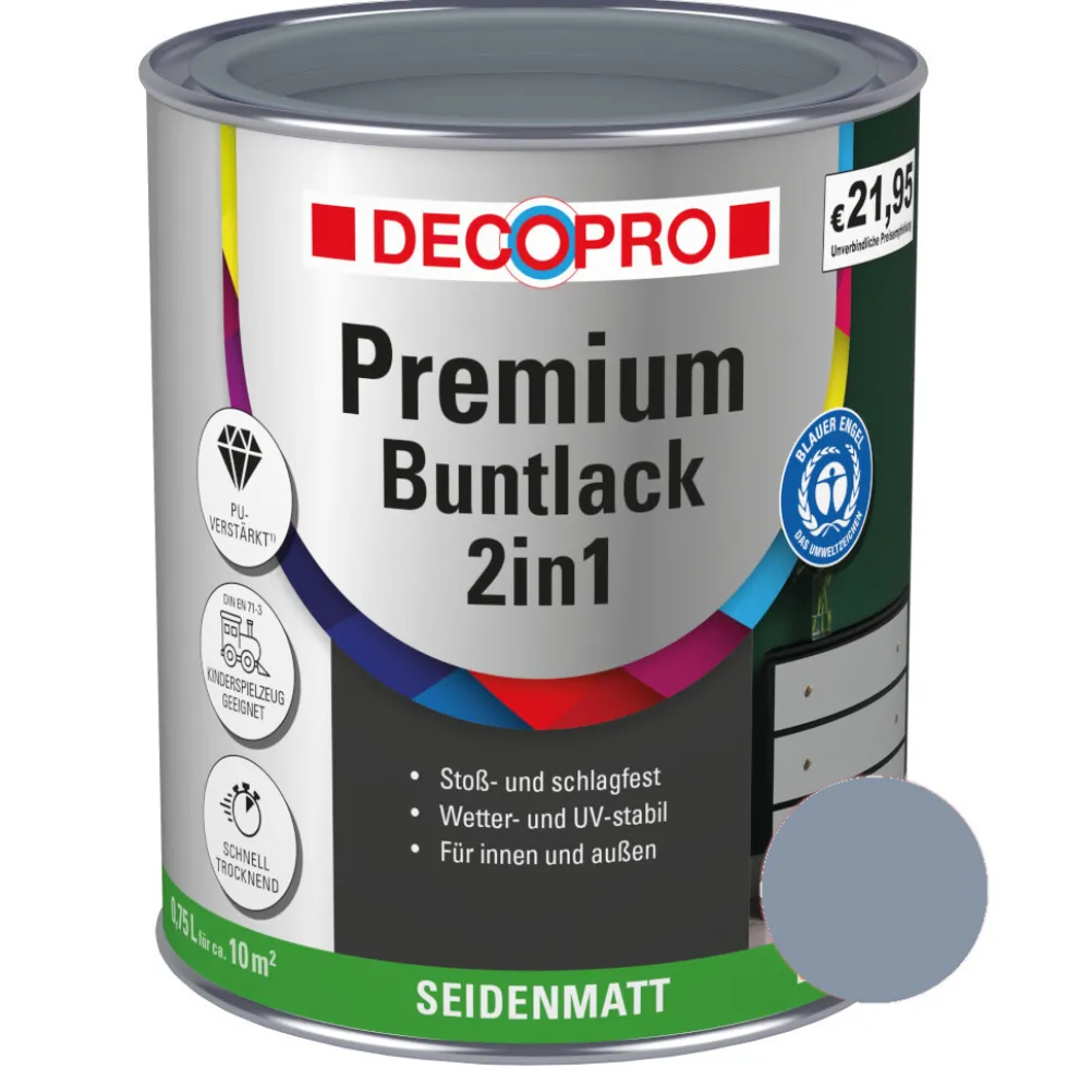 DECOPRO Premium 2in1 Buntlack 750 ml silbergrau, seidenmatt RAL 7001