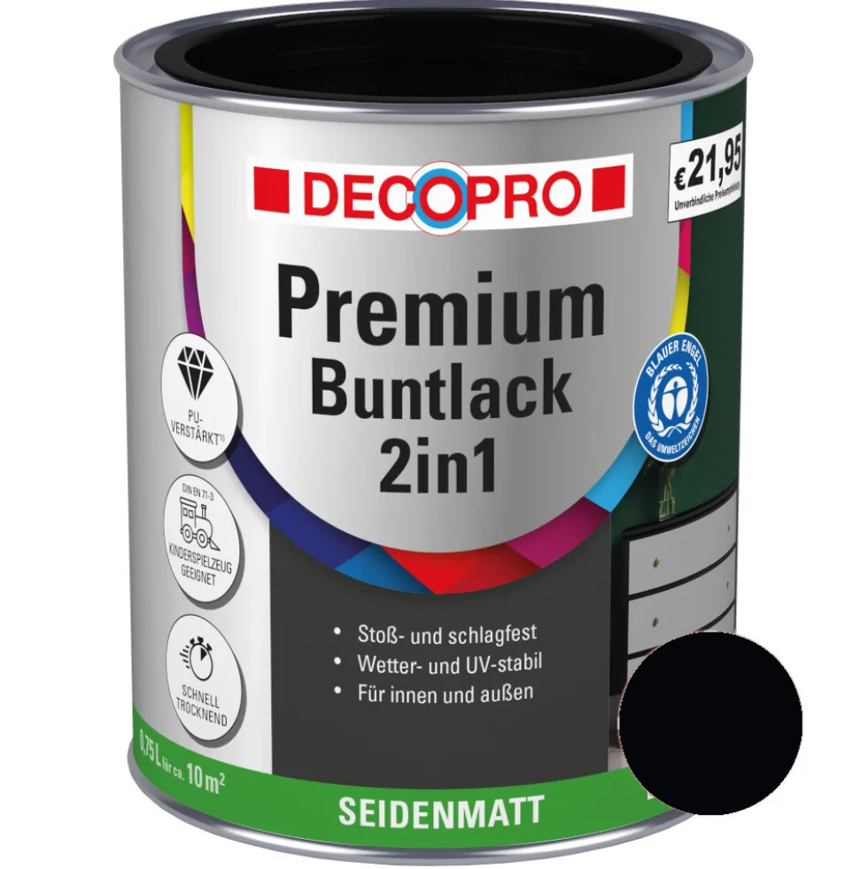 DECOPRO Premium 2in1 Buntlack 750 ml tiefenschwarz, seidenmatt