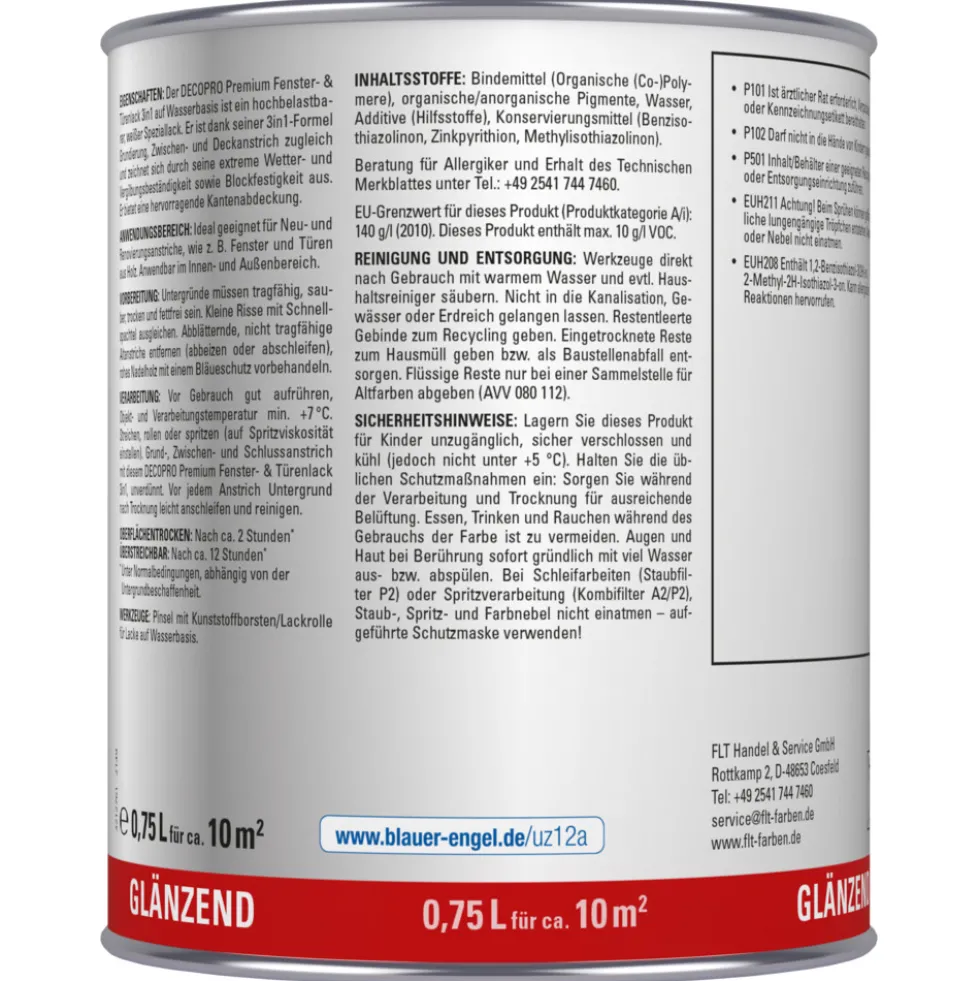DECOPRO Premium 3in1 Fenster & Türenlack 750 ml in Weiß, glänzend