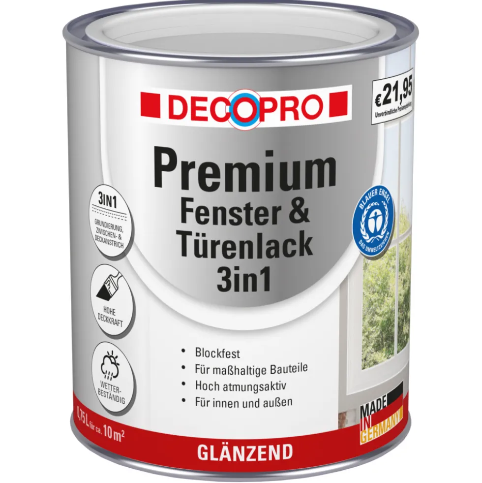 DECOPRO Premium 3in1 Fenster & Türenlack 750 ml in Weiß, glänzend