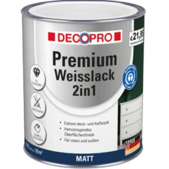 DECOPRO Premium 2in1 Weißlack 750 ml in Reinweiß, matt RAL 9010