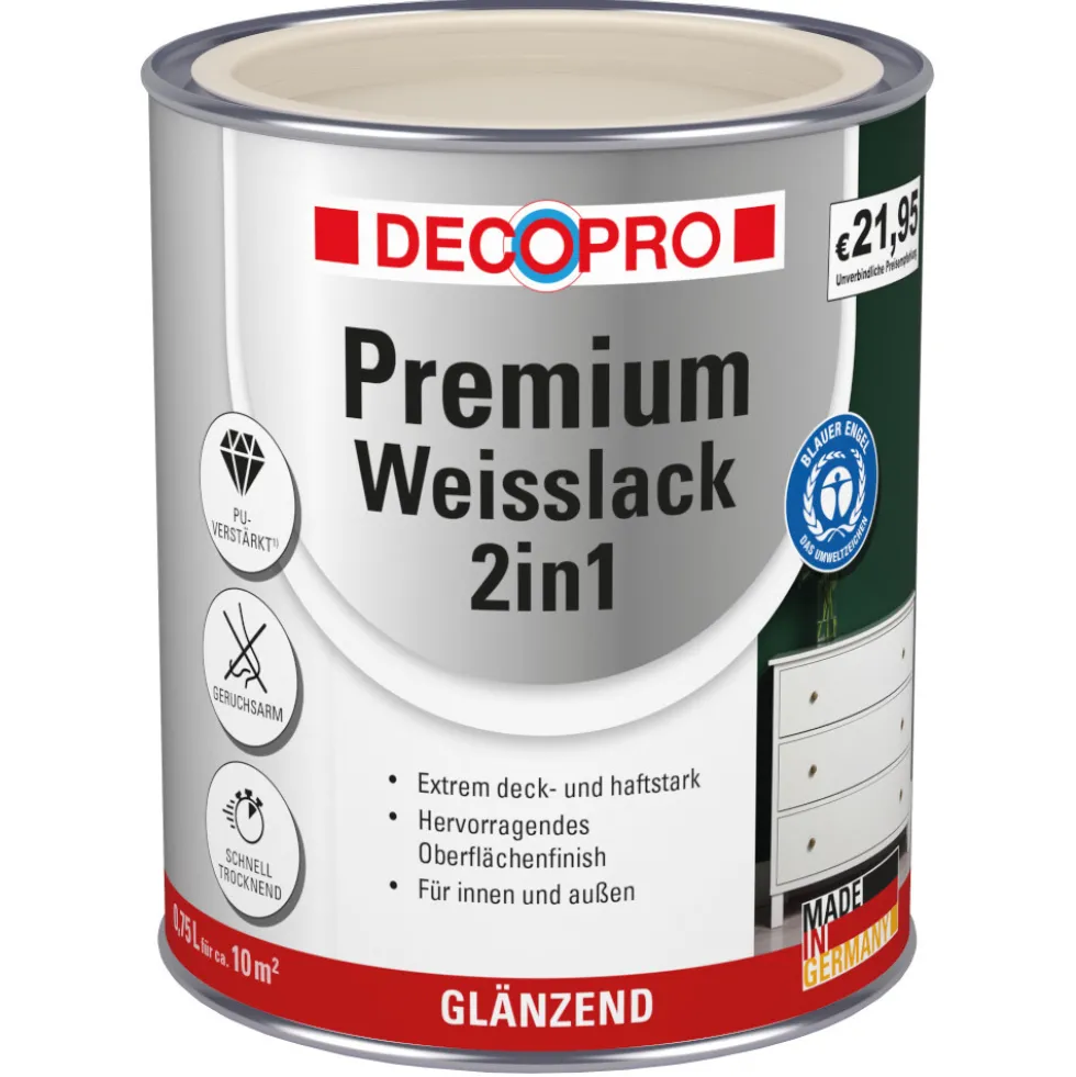 DECOPRO Premium 2in1 Weißlack 750 ml cremeweiß, glänzend RAL 9001