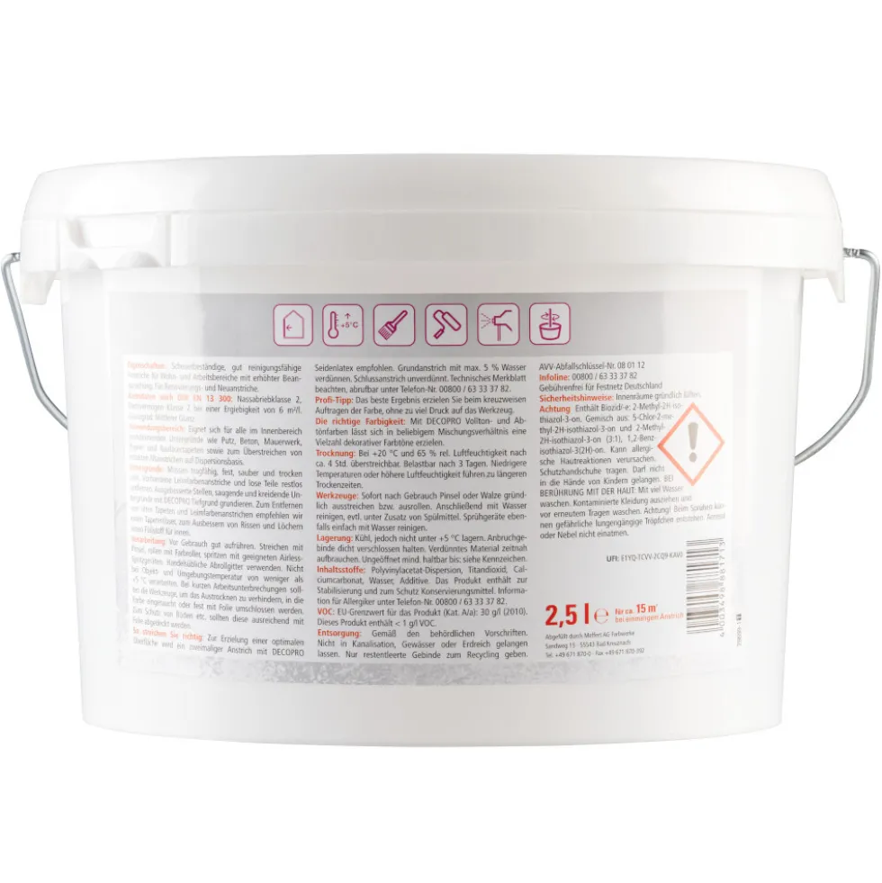 DECOPRO Seidenlatex Wandfarbe 2,5 Liter