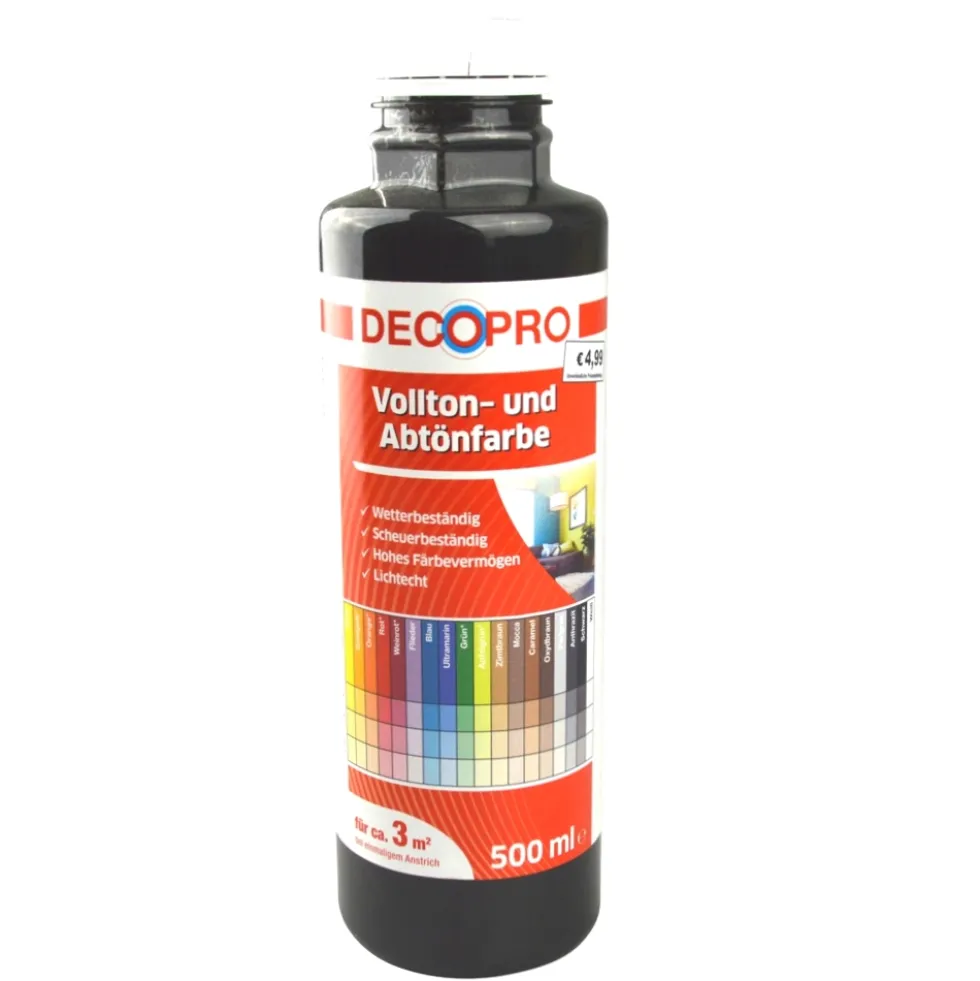 DECOPRO Vollton und Abtönfarbe 500 ml schwarz innen und außen