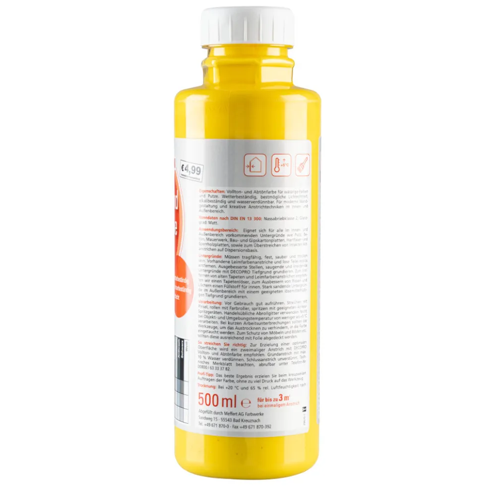 DECOPRO Vollton und Abtönfarbe 500 ml gelb innen und außen
