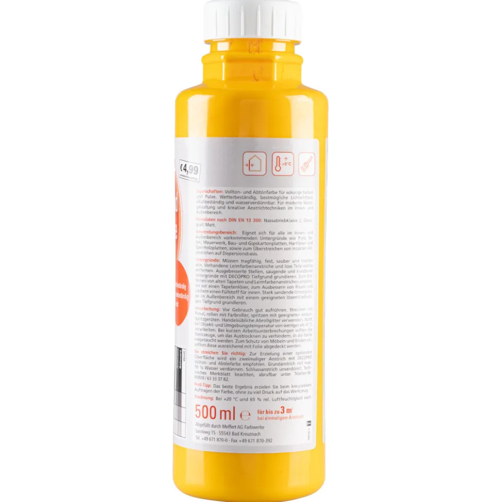 DECOPRO Vollton und Abtönfarbe 500 ml goldgelb innen und außen