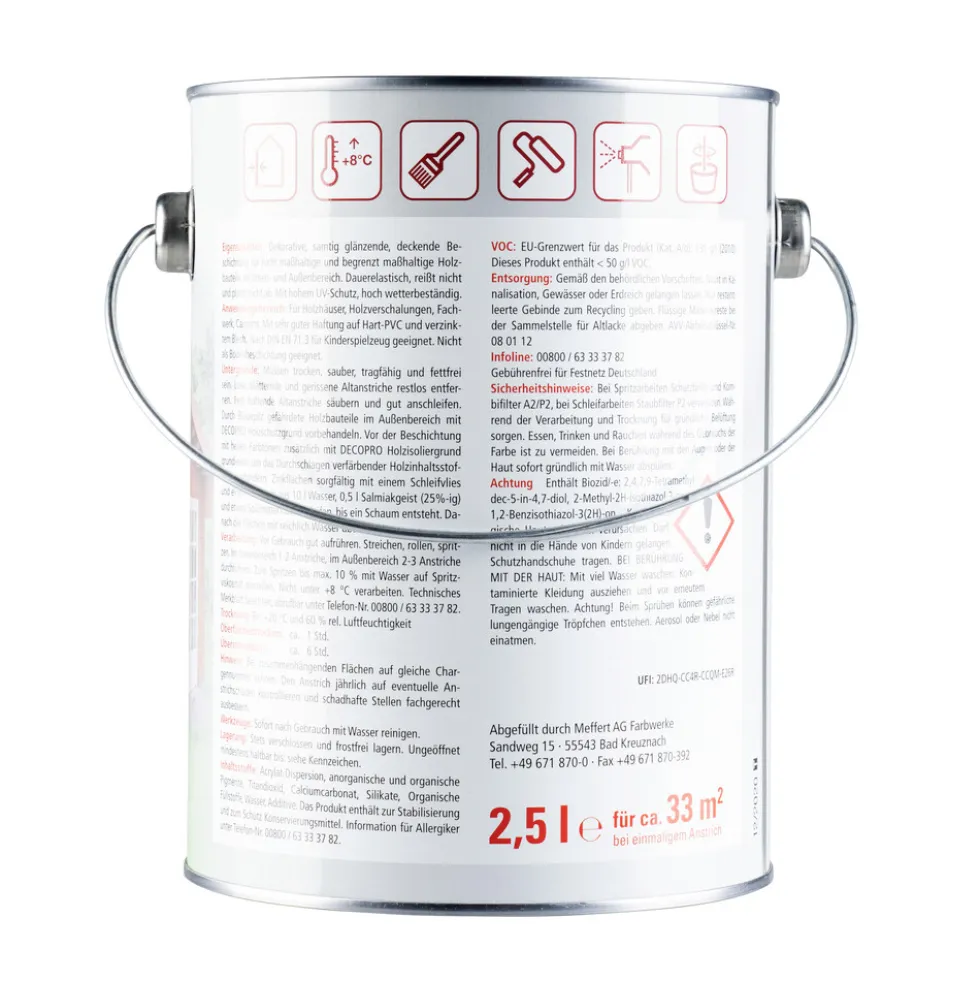 DECOPRO Wetterschutzfarbe silbergrau seidenglänzend 2,5 Liter