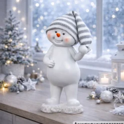 Dekofigur Schneemann 21 cm aus Polyresin mit Strickmütze