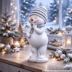 Dekofigur Schneemann 21 cm aus Polyresin mit Strickmütze