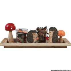 Deko-Tablett Holz mit Teelicht und Herbstdeko