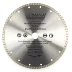 Diamanttrennscheibe 230x2,7x22,2mm Turbo Granit Beton Stein Trennscheibe
