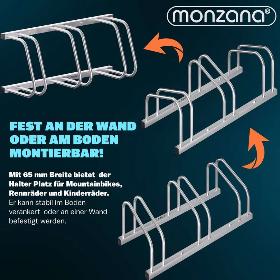 Dreifach-Fahrradständer Boden- und Wandmontage, Metall