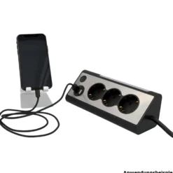 Dreifachsteckdose mit 2x USB-Anschlüssen und LED-Beleuchtung